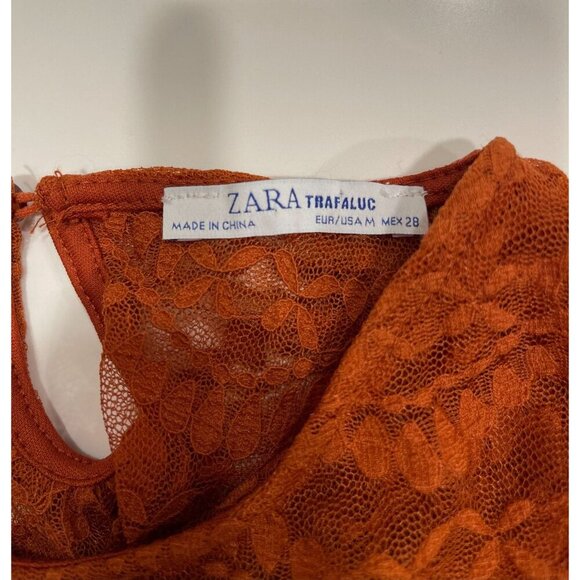 Zara Women's Long Sleeve Lace Top Medium Tiered Pullover Boho Hippie Sheer - Picture 3 of 6